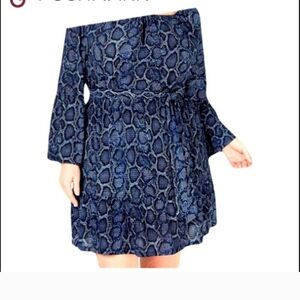 NWT Michael Michael Kors Blue Snake Print Long Sleeve Midi Dress 3X